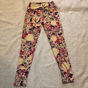 LuLaRoe one size leggings pink purple and cream